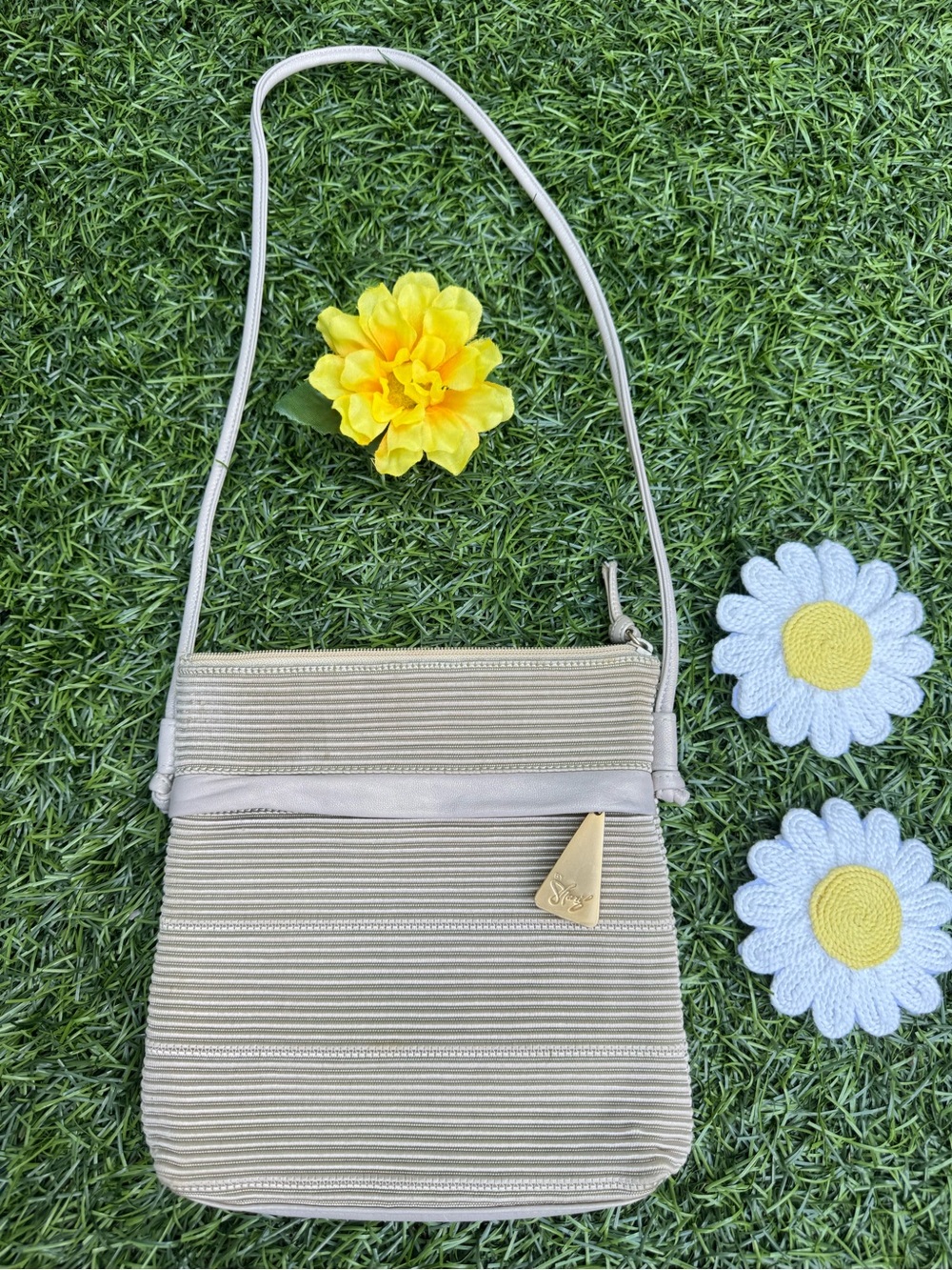 Vintage Americana by Sharif Beige Ribbed Crossbody Bag Made in USA